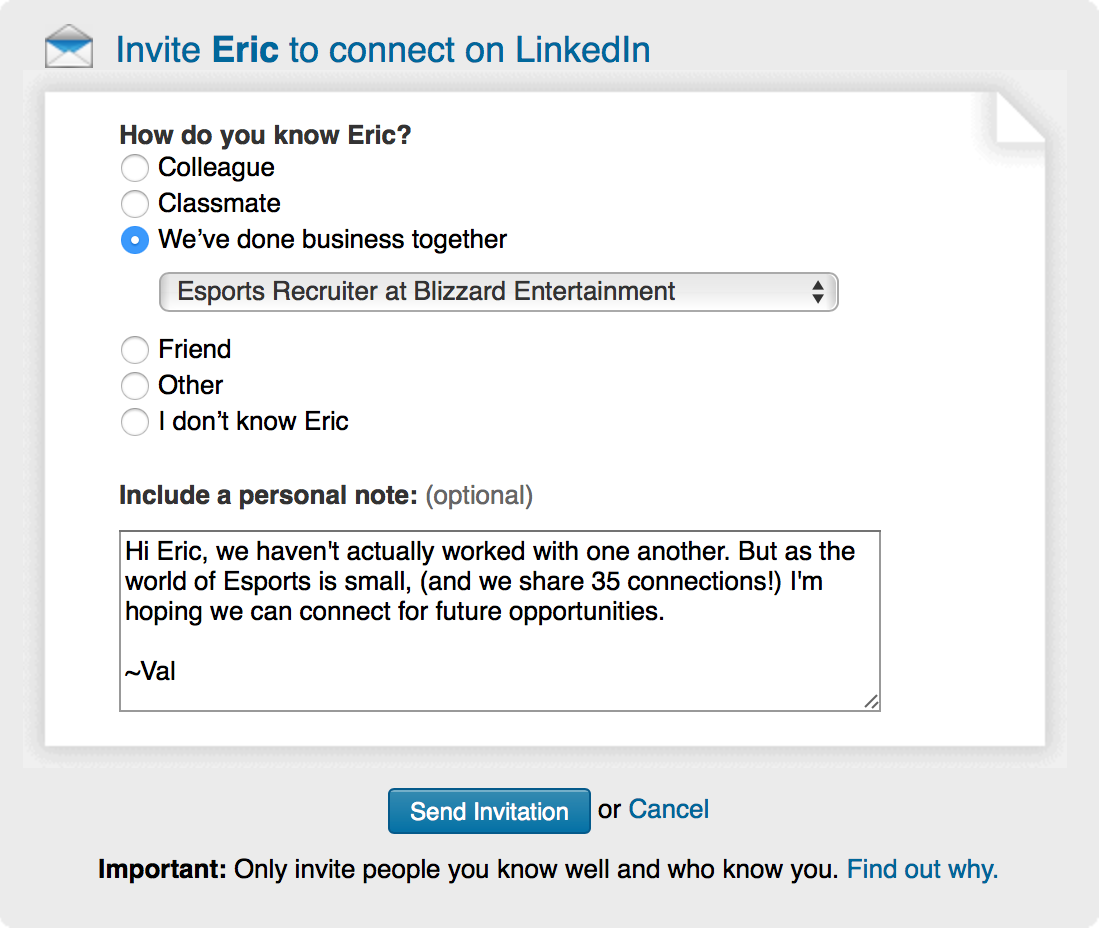 LinkedIn Connection example
